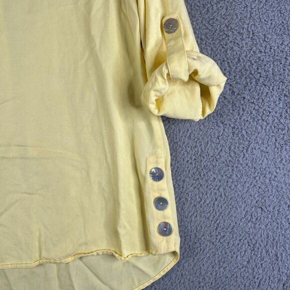 Soft Surroundings Tunic Blouse Womens Large Yellow Roll Tab Sleeve Button V-Neck - Picture 2 of 9
